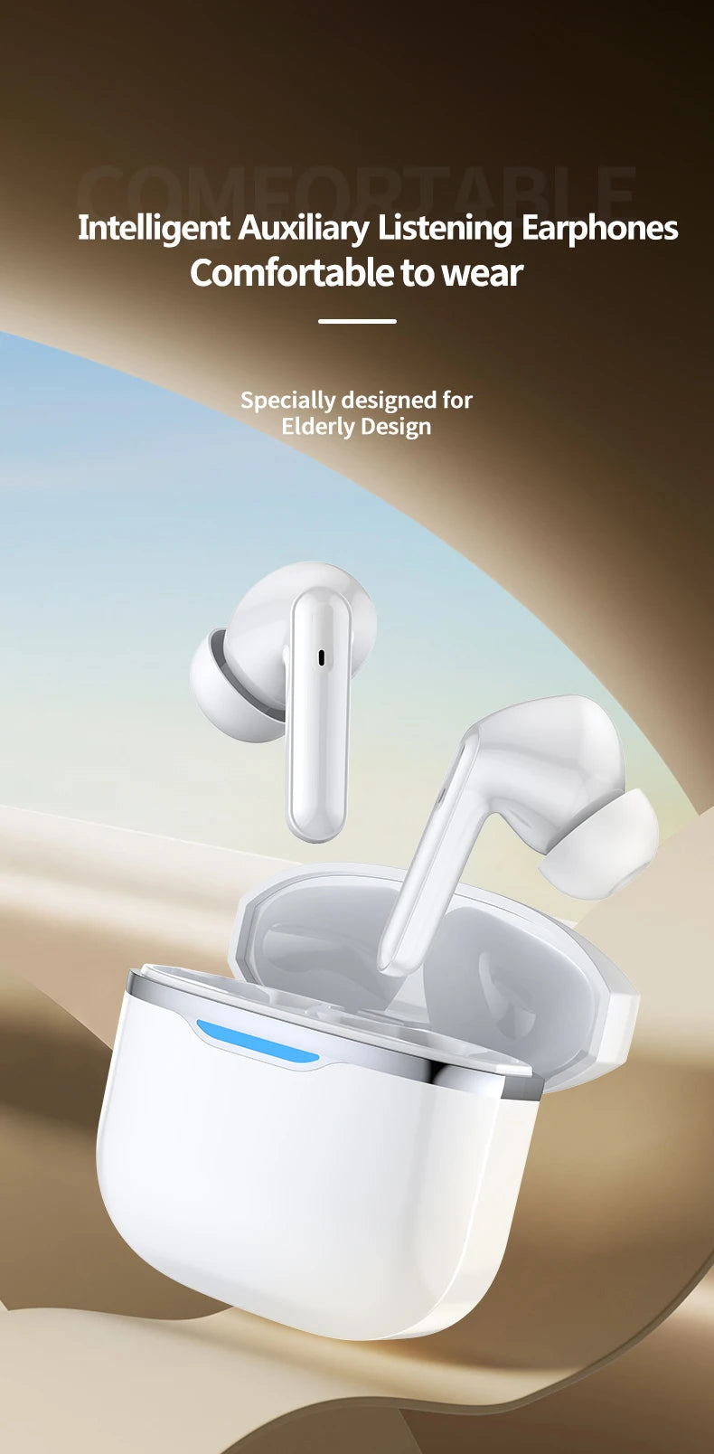 2025 Nuevos auriculares Bluetooth de escucha auxiliar inteligente Auriculares intrauditivos portátiles recargables con reducción de ruido Regalos para personas mayores