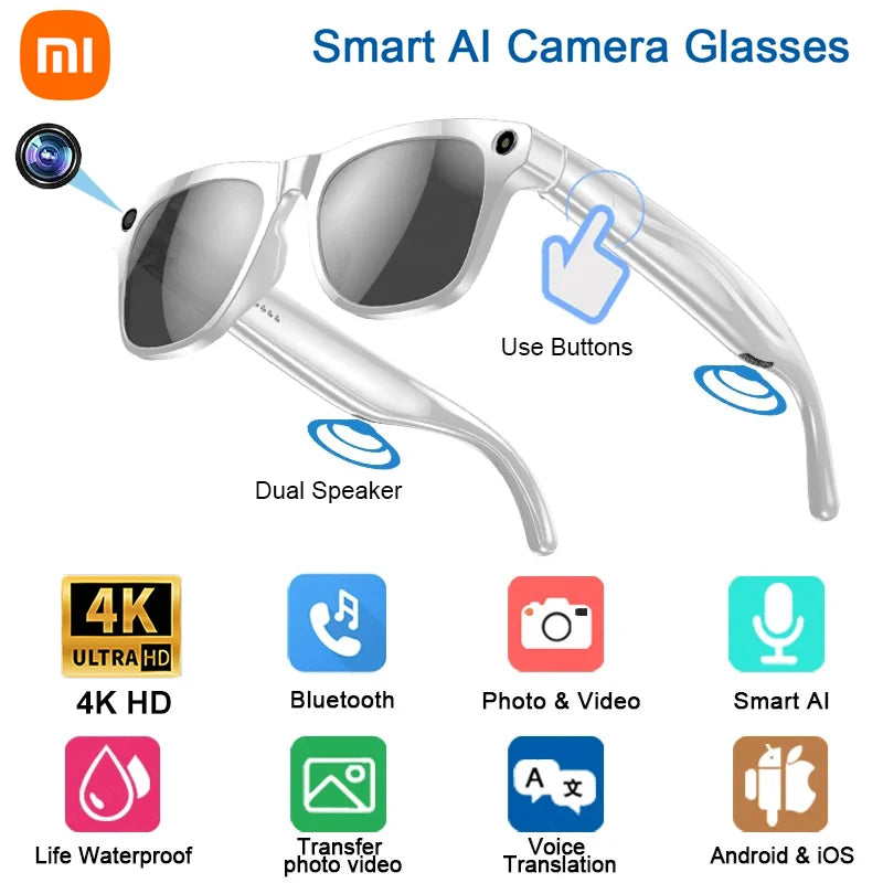 Xiaomi 4K HD AI gafas inteligentes con cámara Bluetooth llamada asistente de voz traducción Control táctil reproductor de música gafas impermeables