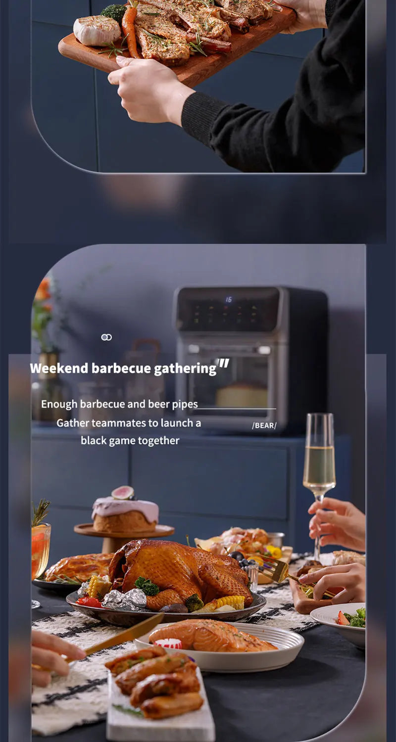 Freidoras de aire eléctricas de gran capacidad de 10L, cocina doméstica automática sin aceite 360 ° Horno de convección para hornear freidora sin aceite
