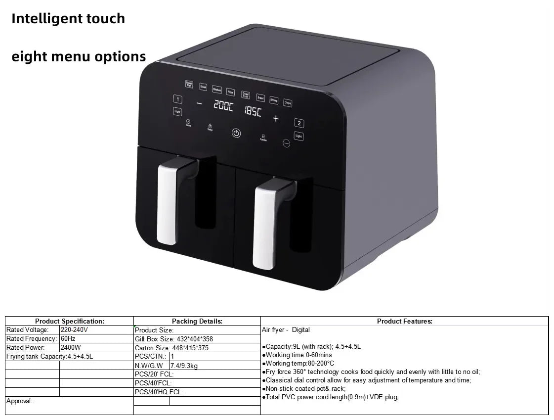 Electrodomésticos De Cocina inteligentes Freidoras De Aire Ninja personalizadas con doble cesta Airfryers 6L 8L Freidora De Aire freidora De Aire doble con cesta doble