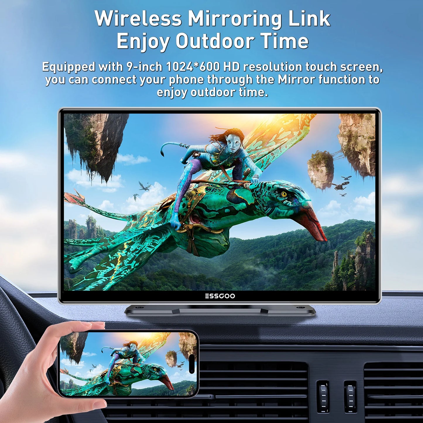 ESSGOO pantalla táctil de 9 pulgadas Radio estéreo portátil para coche inalámbrico Apple Carplay Android Auto USB TF Bluetooth Mirror Link