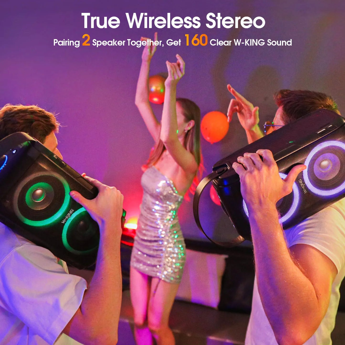 W-KING Altavoces portátiles para fiesta de 80W RMS Boombox inalámbrico Bluetooth/4 controladores (bajo de 2*4,04 pulgadas), altavoz grande con sonido enorme de 105dB
