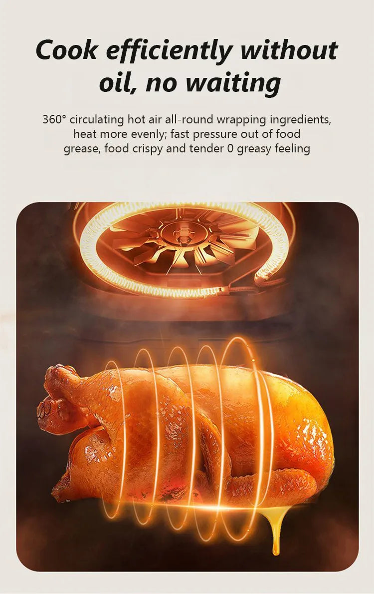 Freidora de aire de 3,2l, freidora eléctrica para cocinar, gran capacidad, máquina para freír francesa inteligente sin aceite, horno, cocina automática 360 ° Hornear