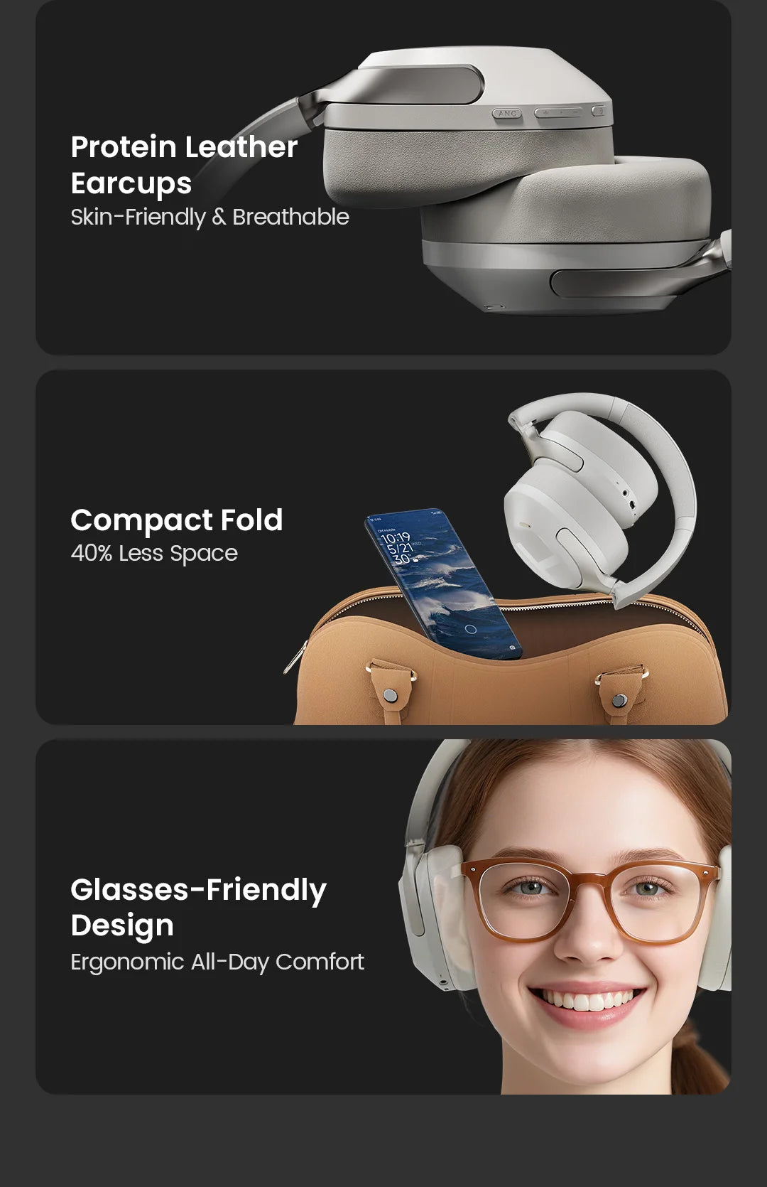 HAYLOU S40 ANC auriculares inalámbricos 50dB cancelación de ruido auriculares de Audio espacial 3D de alta resolución con LDAC Bluetooth 6,0 auriculares sobre la oreja