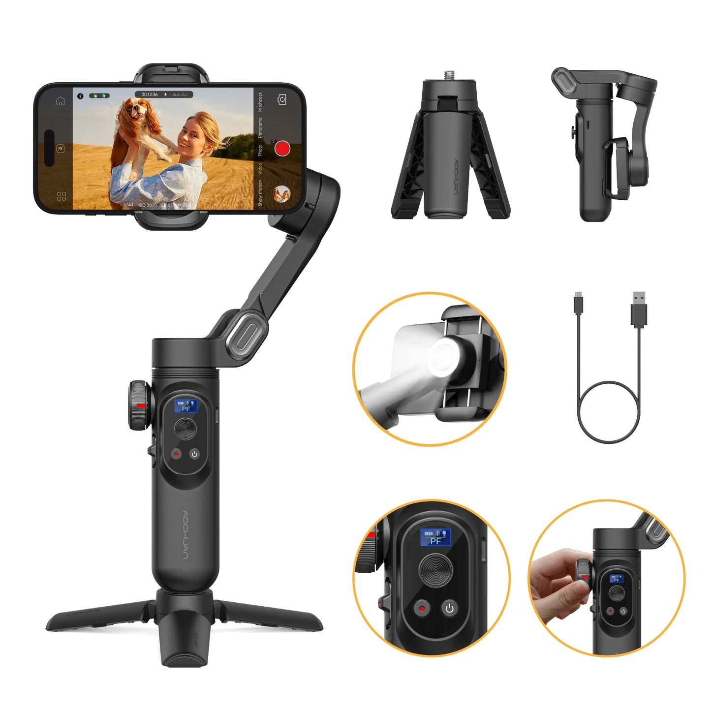 Estabilizador de cardán para teléfono inteligente AOCHUAN Smart Xpro, estabilizador profesional de 3 ejes para teléfono inteligente iphone y Android, cardán de mano