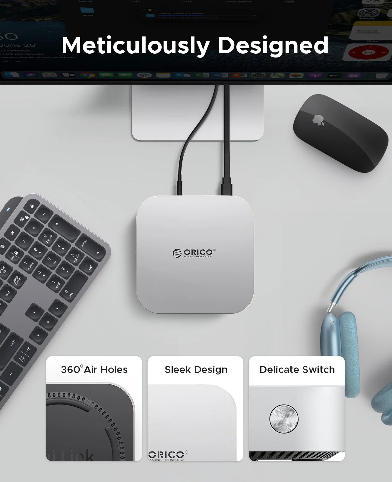 ORICO MiniLink USB C carcasa de disco duro acoplamiento convertidor de interfaz múltiple SD/TF 4,0 transferencia USB4 diseñada para MacMini M4 Dock