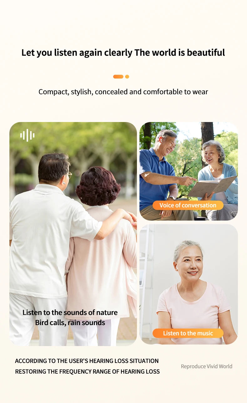 2025 Nuevos auriculares Bluetooth de escucha auxiliar inteligente Auriculares intrauditivos portátiles recargables con reducción de ruido Regalos para personas mayores