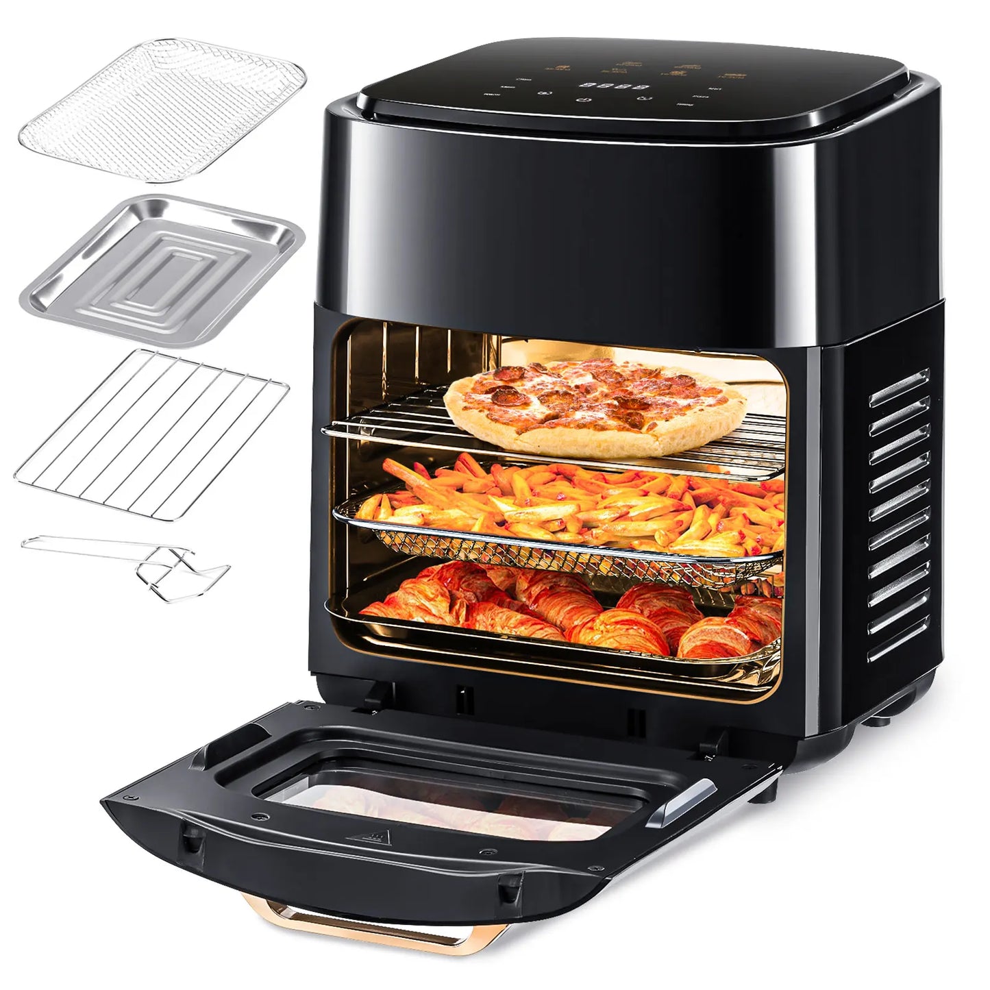 Horno freidora de aire eléctrico grande de 15L, 220V sin aceite, con 6 modos de cocción, horno de convección inteligente de 1800W para el hogar, pantalla táctil LED