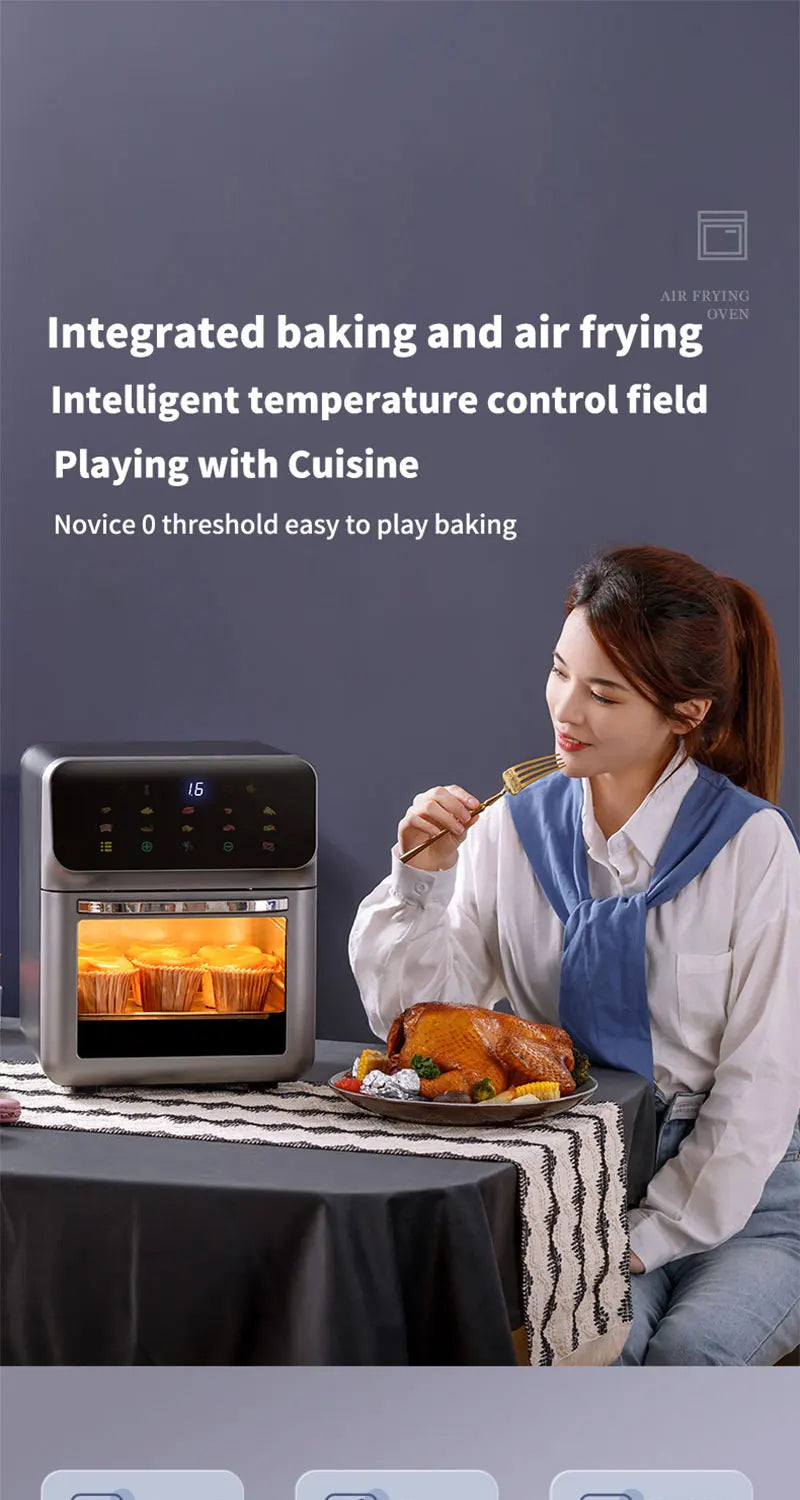 Freidoras de aire eléctricas de gran capacidad de 10L, cocina doméstica automática sin aceite 360 ° Horno de convección para hornear freidora sin aceite