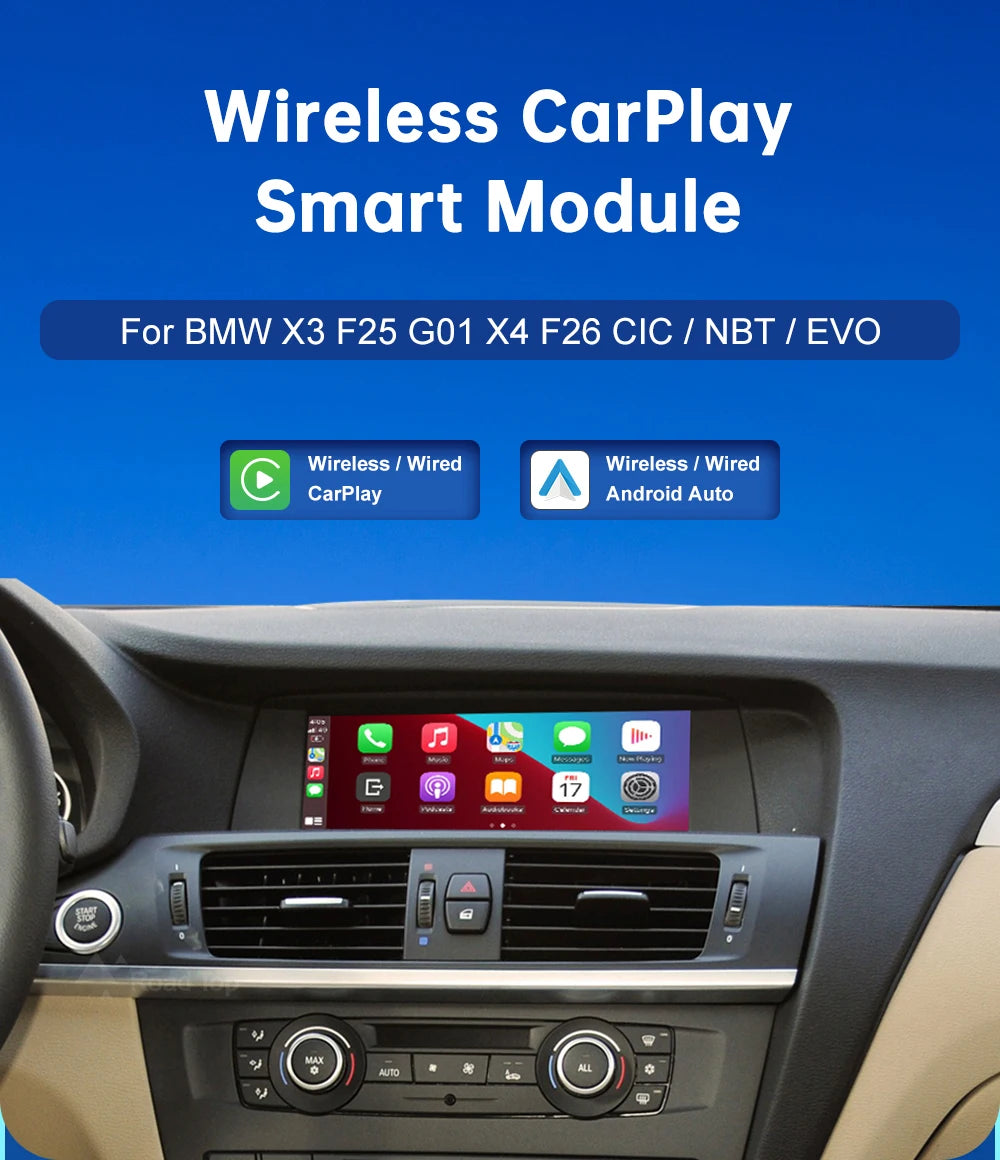 Android inalámbrico para coche BMW X3 X4 Series F25 F26 F01 CIC NBT EVO 2011-2020 interfaz Carplay enlace de espejo Air Play