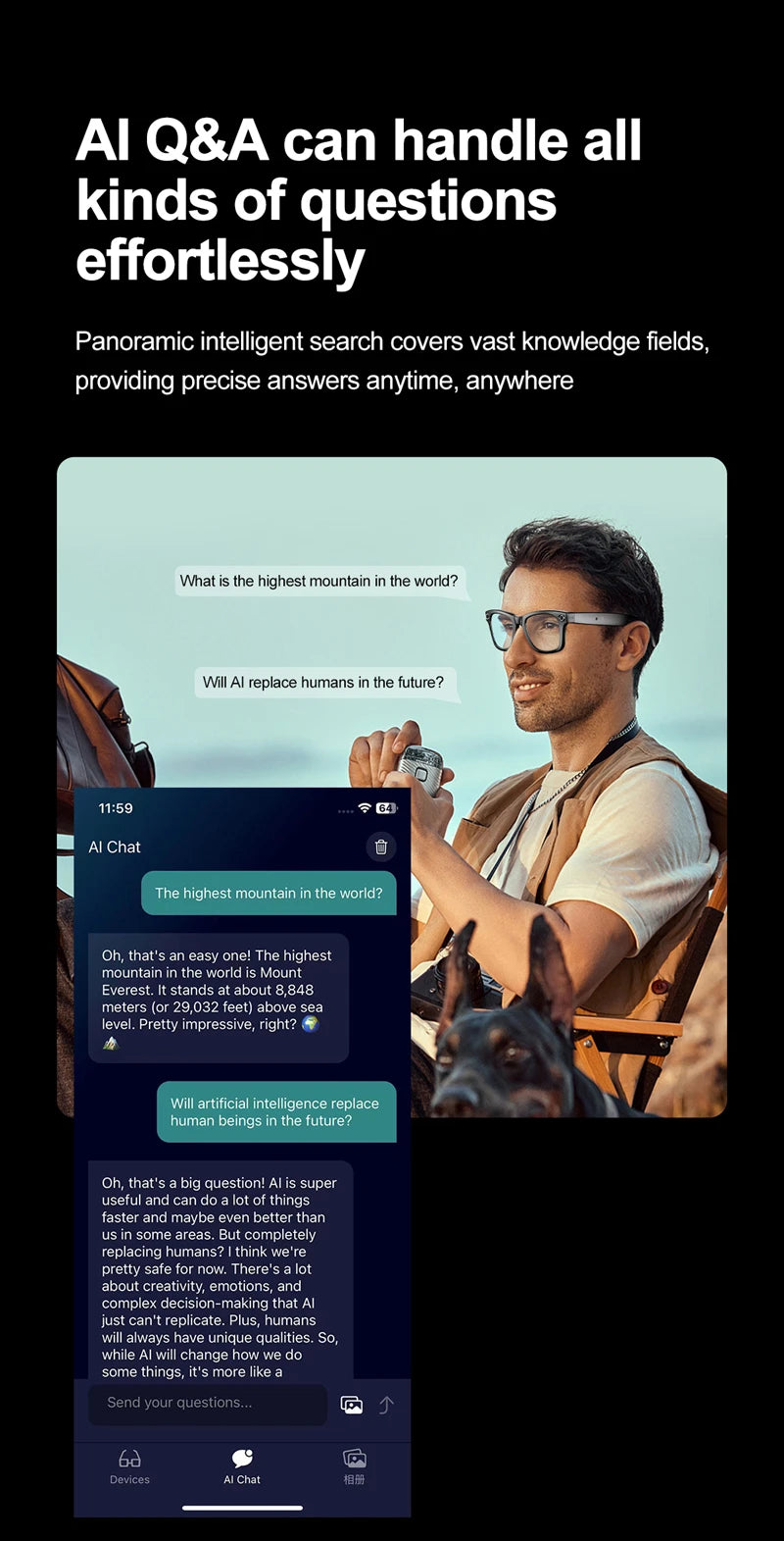 Gafas inteligentes Xiaomi para grabar vídeos, reconocimiento de fotos Ai, traducción de respuesta, batería grande, gafas Bluetooth impermeables Ip65