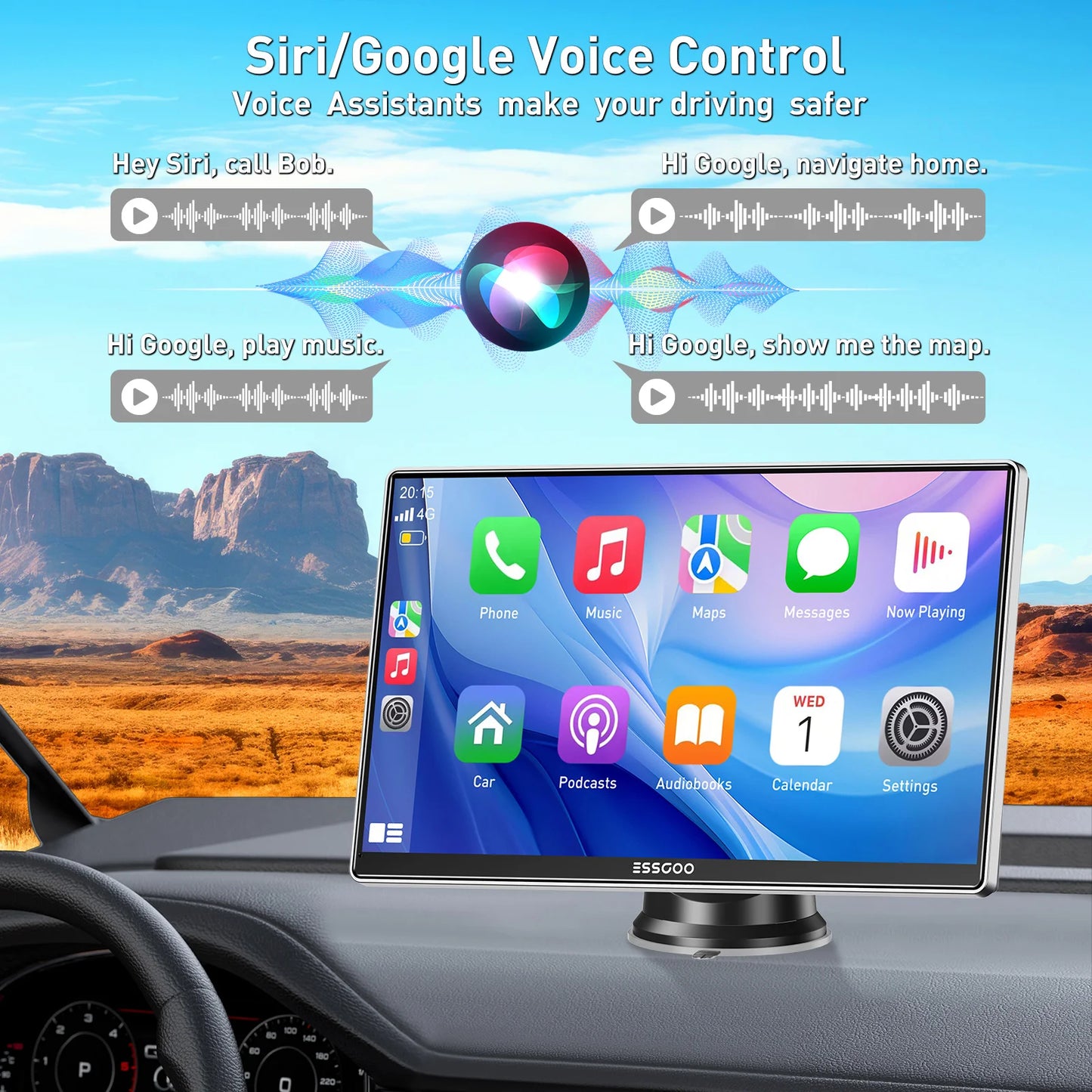 ESSGOO pantalla táctil de 9 pulgadas Radio estéreo portátil para coche inalámbrico Apple Carplay Android Auto USB TF Bluetooth Mirror Link