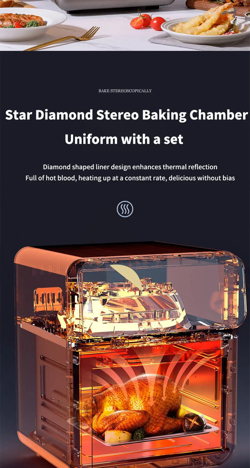 Freidoras de aire eléctricas de gran capacidad de 10L, cocina doméstica automática sin aceite 360 ° Horno de convección para hornear freidora sin aceite