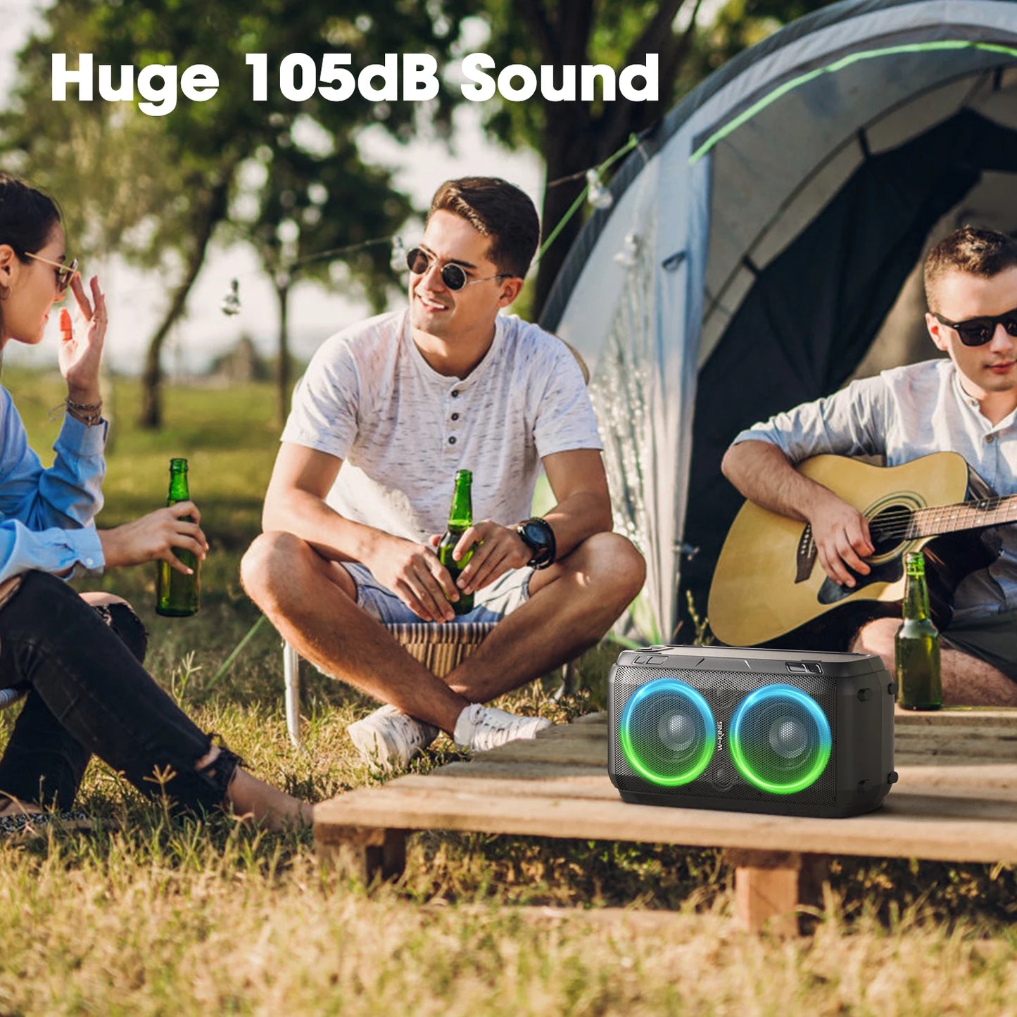 W-KING Altavoces portátiles para fiesta de 80W RMS Boombox inalámbrico Bluetooth/4 controladores (bajo de 2*4,04 pulgadas), altavoz grande con sonido enorme de 105dB