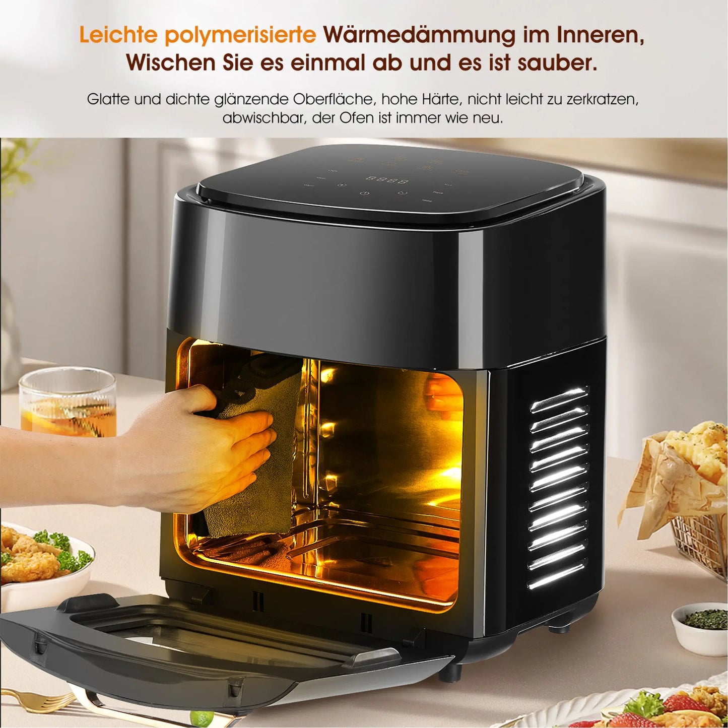 Horno freidora de aire eléctrico grande de 15L, 220V sin aceite, con 6 modos de cocción, horno de convección inteligente de 1800W para el hogar, pantalla táctil LED