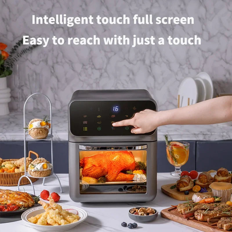 Freidoras de aire eléctricas de gran capacidad de 10L, cocina doméstica automática sin aceite 360 ° Horno de convección para hornear freidora sin aceite