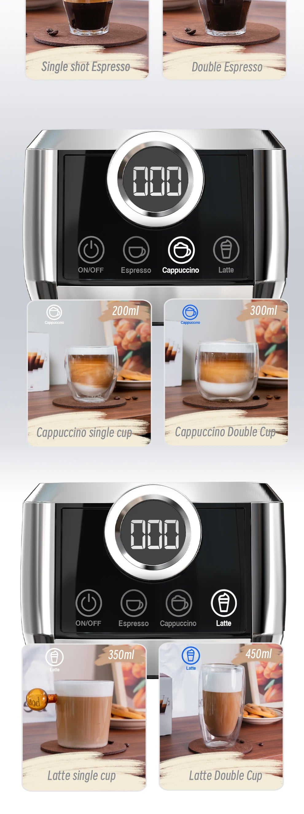 HiBREW-máquina de café expreso semiautomática 3 en 1, capuchino, Latte, espuma de leche automática, café molido, acero inoxidable H13A