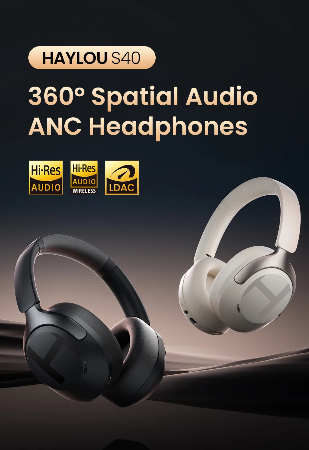 HAYLOU S40 ANC auriculares inalámbricos 50dB cancelación de ruido auriculares de Audio espacial 3D de alta resolución con LDAC Bluetooth 6,0 auriculares sobre la oreja
