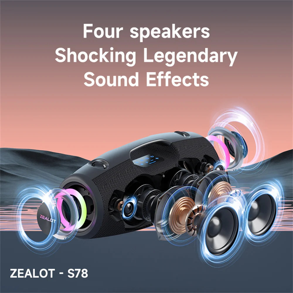 ZEALOT-S78 Altavoz Bluetooth portátil de 120W, altavoz para Fiesta al aire libre, altavoz grande, excelente rendimiento de graves, altavoz Hifi