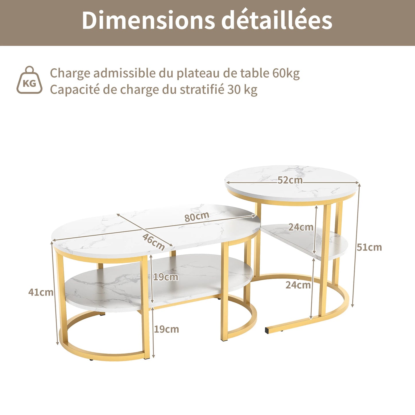 Mesa de centro moderna para sala de estar, mueble de Metal negro, 2 piezas, color blanco