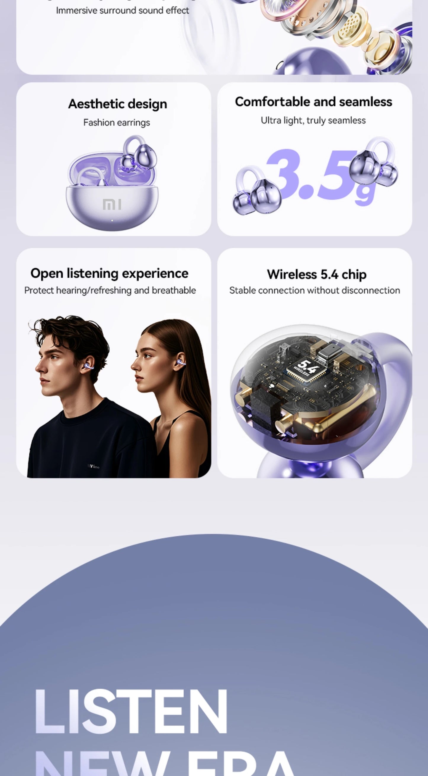XIAOMI M91 auriculares inalámbricos con Clip de oreja abierta auriculares deportivos Bluetooth 5,4 auriculares ENC con cancelación de ruido con micrófono