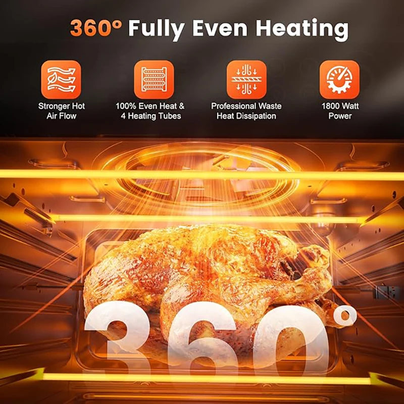 Horno freidora de aire 30L 1800W Cuerpo de acero inoxidable Funciones 18 en 1, freír, hornear, asar, deshidratar y recalentar | 18 preestablecidos | Asador y convección