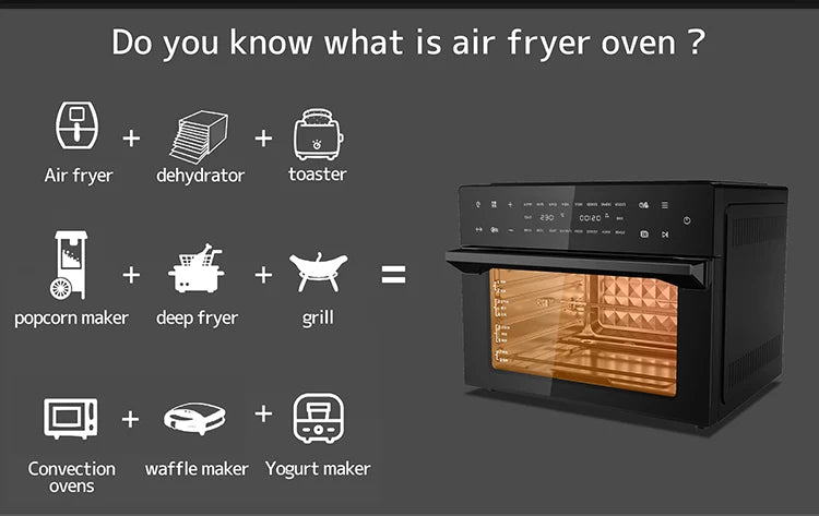 Horno freidora de aire 30L 1800W Cuerpo de acero inoxidable Funciones 18 en 1, freír, hornear, asar, deshidratar y recalentar | 18 preestablecidos | Asador y convección