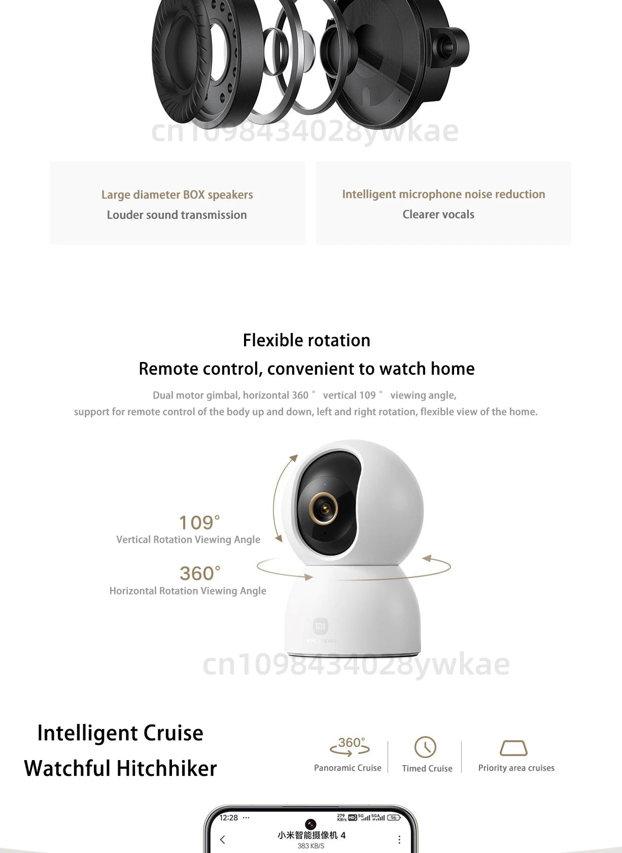 Cámara Inteligente Xiaomi 4 8MP 4K Calidad 360 ° Monitoreo remoto del teléfono de la visión nocturna a todo color de la luz de crucero de Pan Tilt