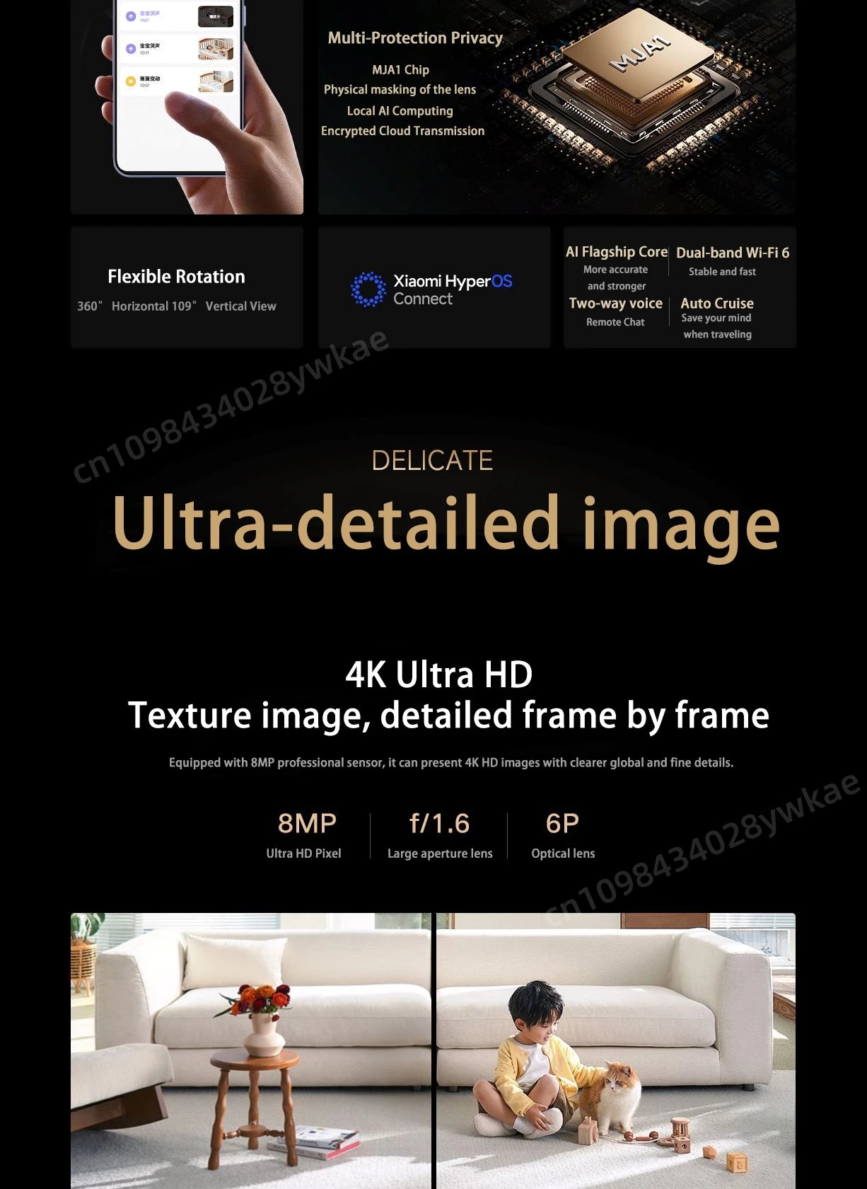 Cámara Inteligente Xiaomi 4 8MP 4K Calidad 360 ° Monitoreo remoto del teléfono de la visión nocturna a todo color de la luz de crucero de Pan Tilt