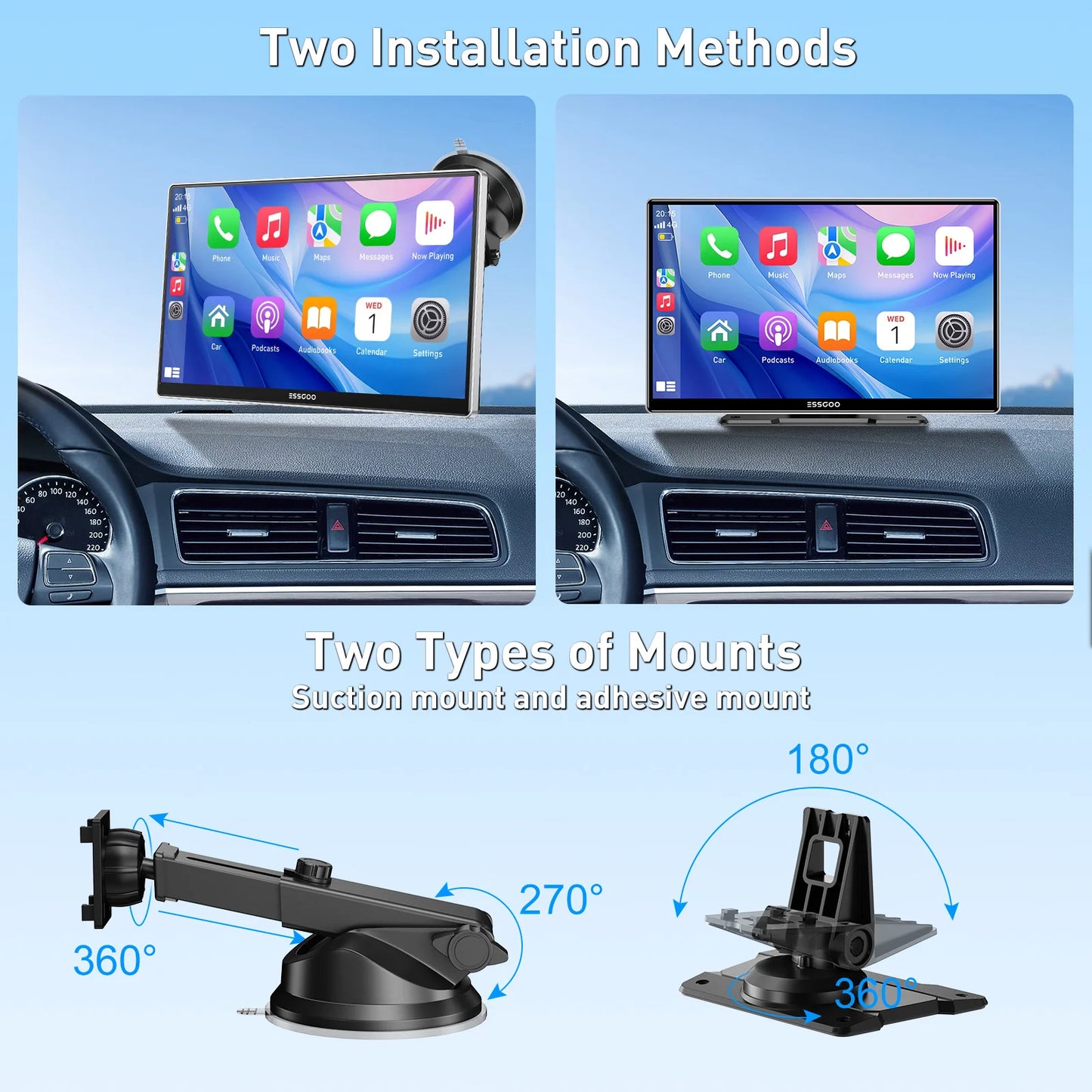 ESSGOO pantalla táctil de 9 pulgadas Radio estéreo portátil para coche inalámbrico Apple Carplay Android Auto USB TF Bluetooth Mirror Link