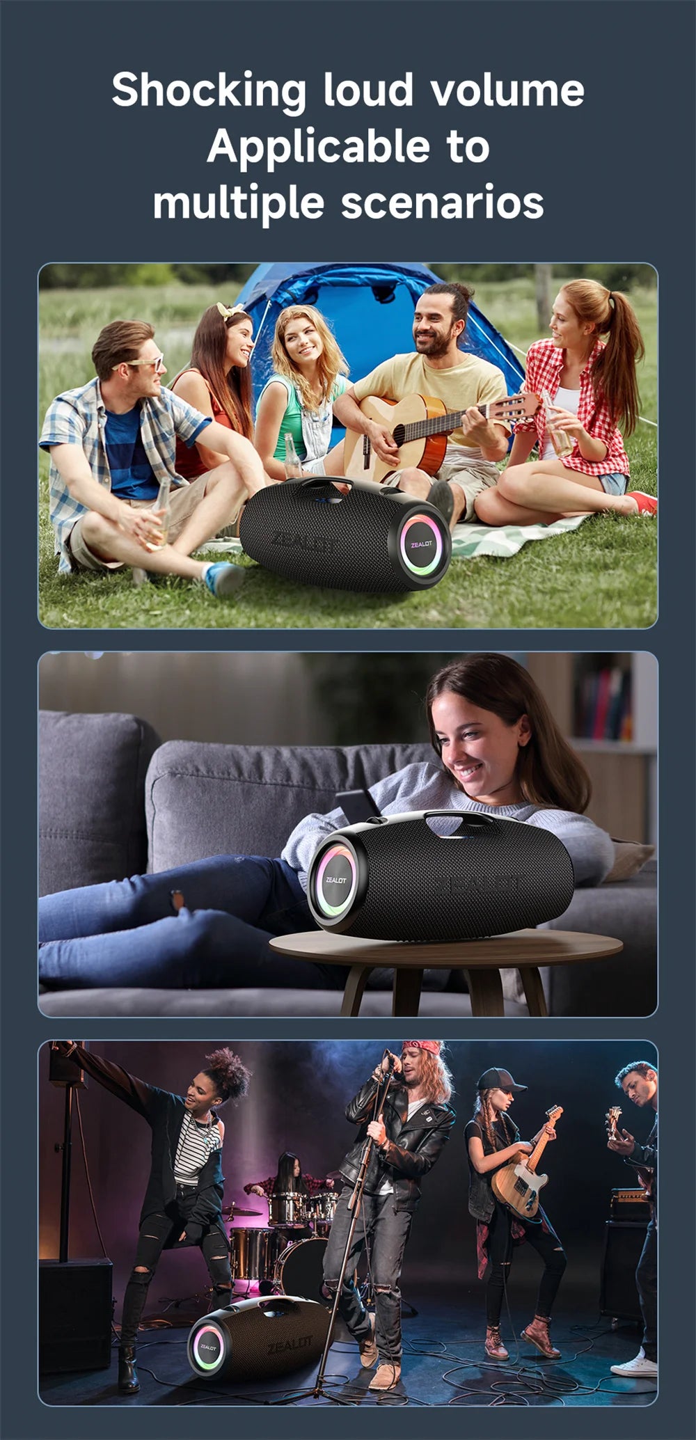 ZEALOT-S78 Altavoz Bluetooth portátil de 120W, altavoz para Fiesta al aire libre, altavoz grande, excelente rendimiento de graves, altavoz Hifi