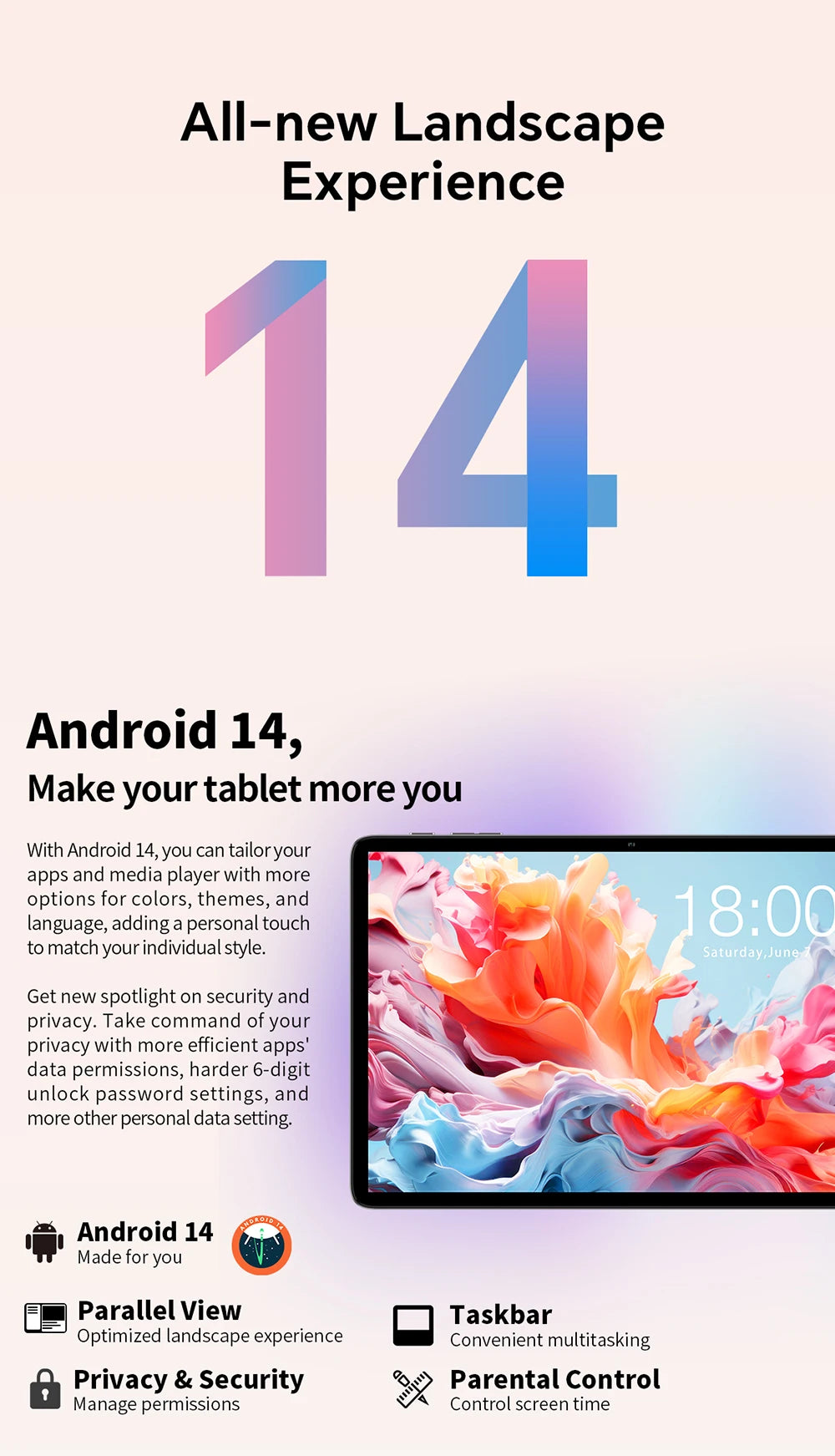 Teclast P30T Tableta, 10,1 pulgadas 1280x800, Android 14, Wi-Fi 6, Unisoc T606 Octa Núcleo, (4GB+6GB)10GB de RAM, 128GB de ROM(Soporte TF 1TB), 5MP+2MP, 6000mAh, Type C, Mali G57