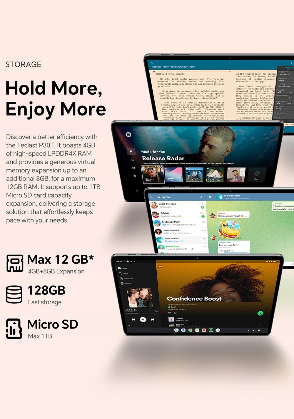 Teclast P30T Tableta, 10,1 pulgadas 1280x800, Android 14, Wi-Fi 6, Unisoc T606 Octa Núcleo, (4GB+6GB)10GB de RAM, 128GB de ROM(Soporte TF 1TB), 5MP+2MP, 6000mAh, Type C, Mali G57