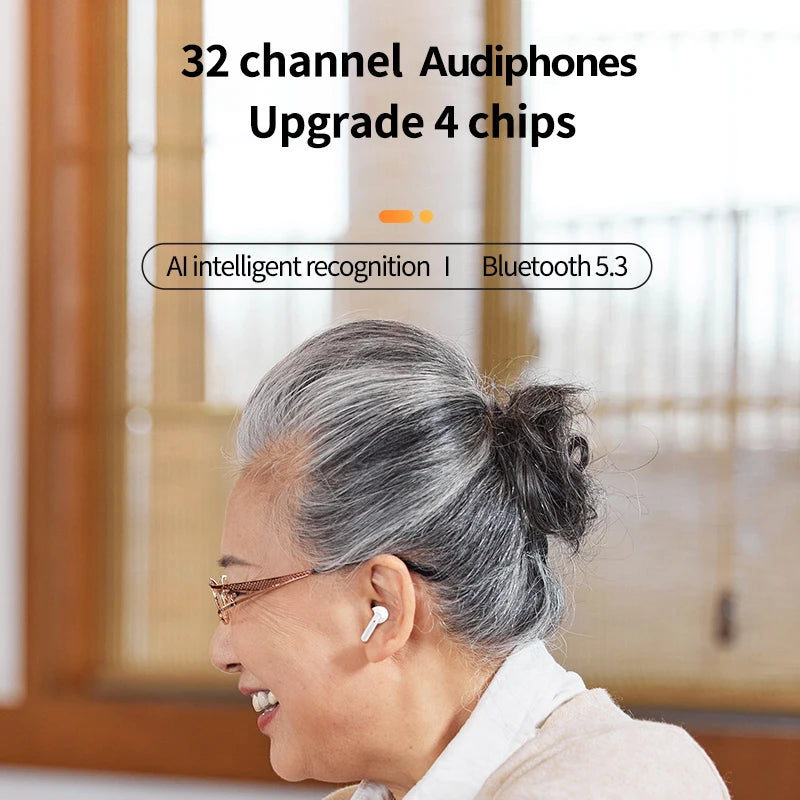 2025 Nuevos auriculares Bluetooth de escucha auxiliar inteligente Auriculares intrauditivos portátiles recargables con reducción de ruido Regalos para personas mayores