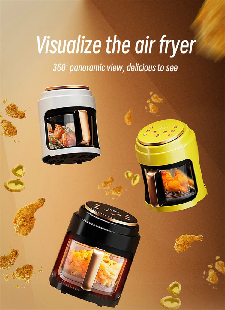 Freidora de aire eléctrica Visual sin aceite, multifuncional, automática, para el hogar, hornear a 360 °, pantalla táctil LED, Air vie