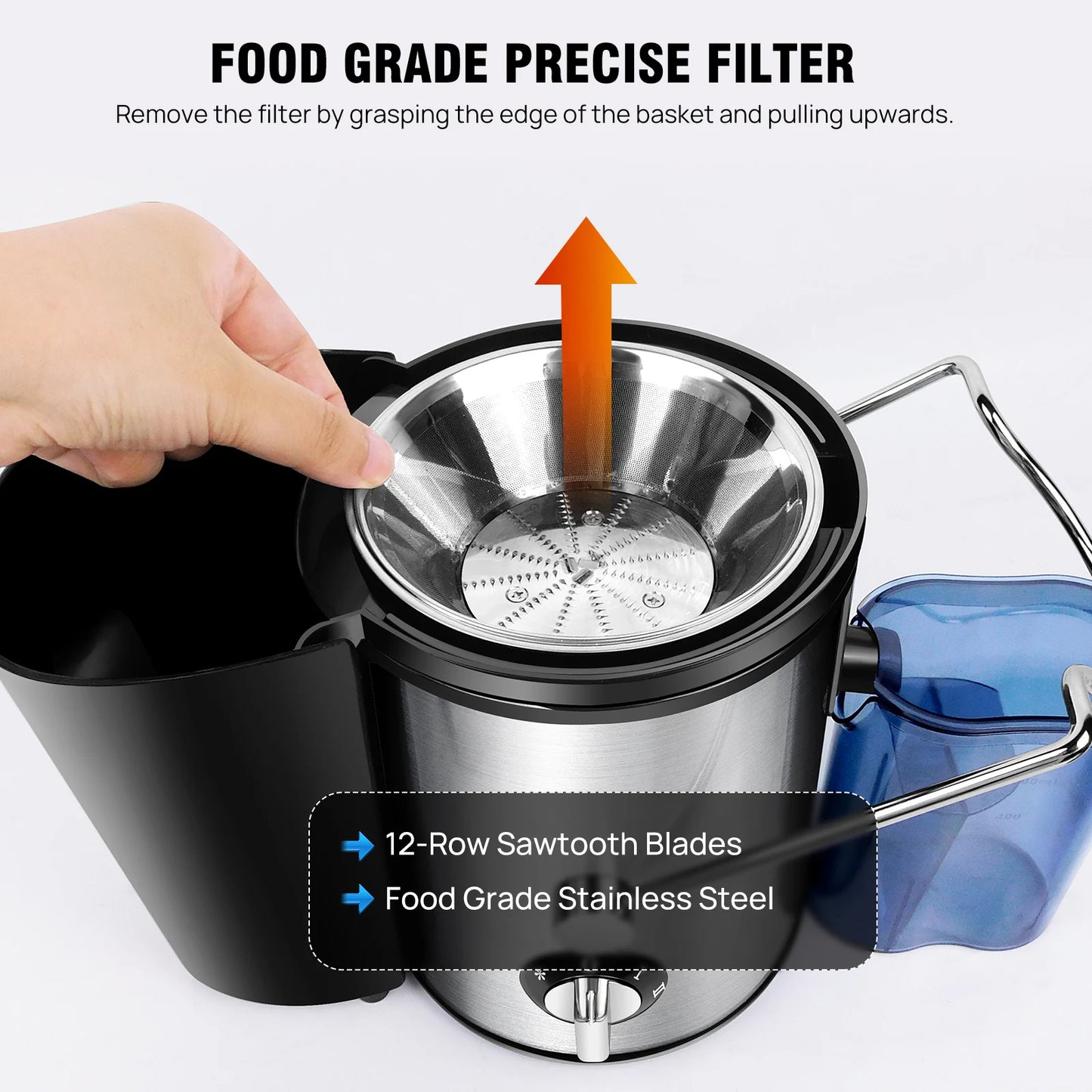 DayPlus Exprimidor, exprimidor centrífuga 900w de frutas y verduras enteras, exprimidor de 2 velocidades de 65 mm de ancho, 500ml