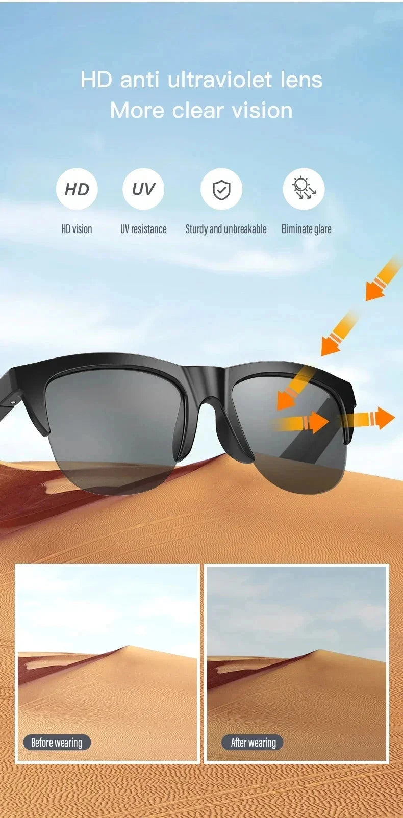 Xiaomi MIJIA gafas de sol inteligentes gafas Bluetooth llamada deportes al aire libre auriculares HIFI luz azul impermeable Anti-UV para hombres y mujeres