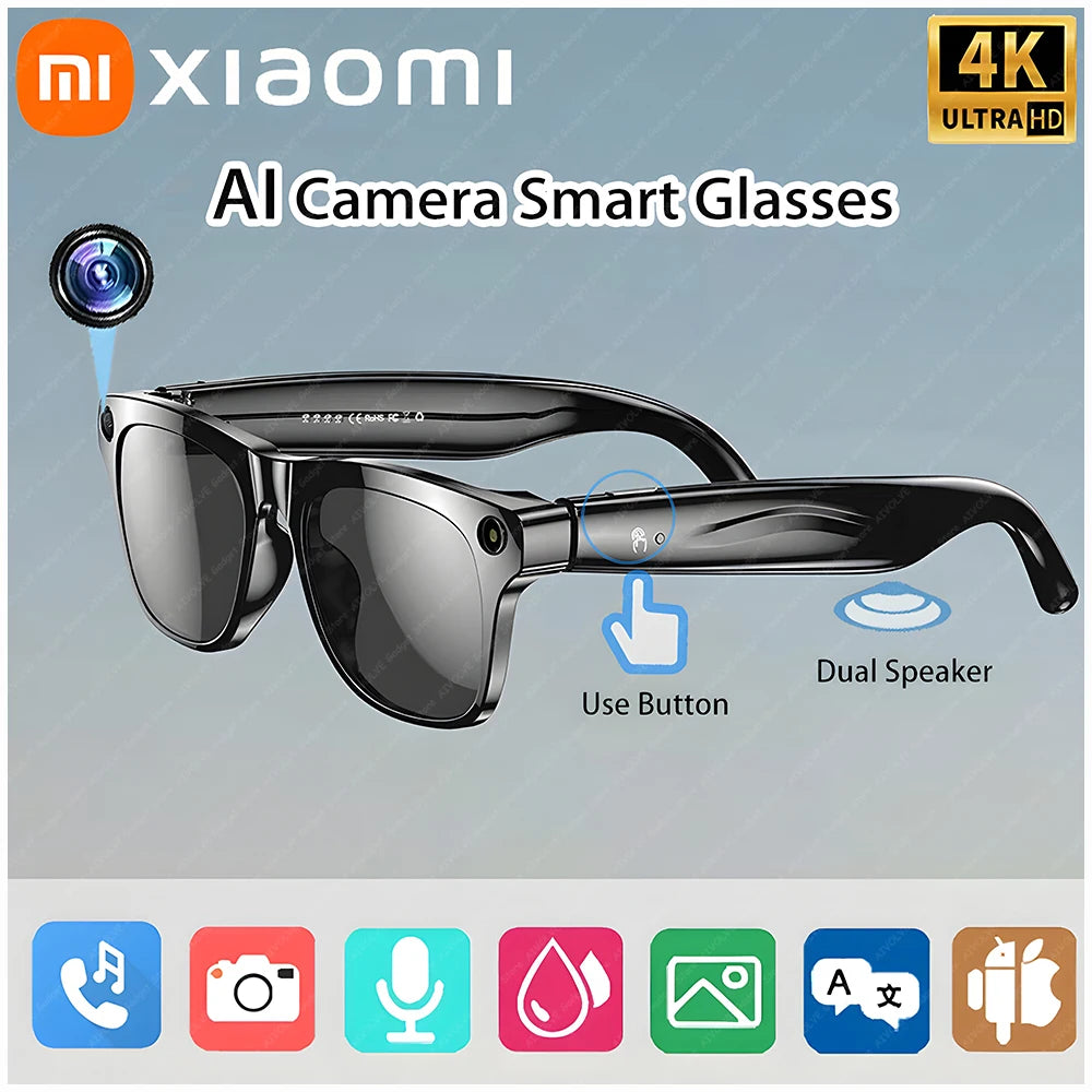 Xiaomi 4K HD AI gafas inteligentes con cámara Bluetooth llamada asistente de voz traducción Control táctil reproductor de música gafas impermeables
