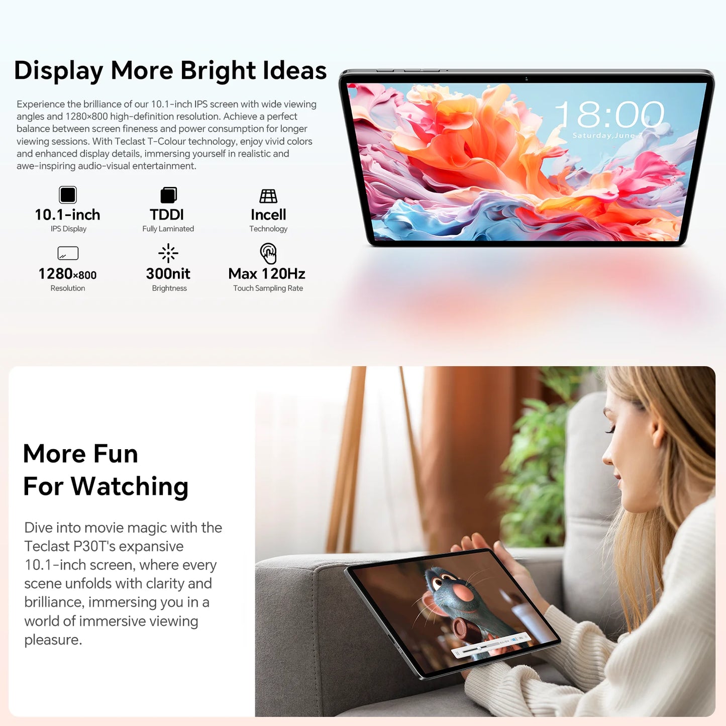 Teclast P30T Tableta, 10,1 pulgadas 1280x800, Android 14, Wi-Fi 6, Unisoc T606 Octa Núcleo, (4GB+6GB)10GB de RAM, 128GB de ROM(Soporte TF 1TB), 5MP+2MP, 6000mAh, Type C, Mali G57