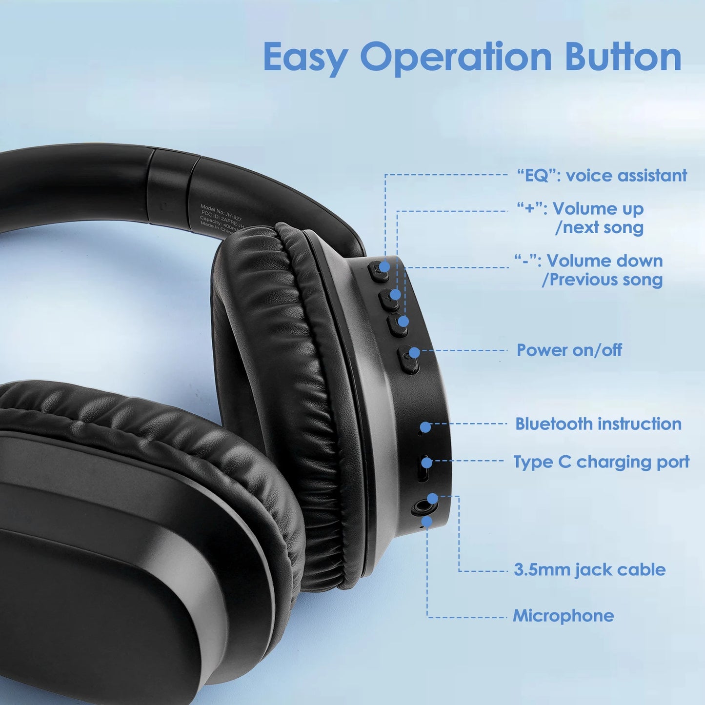Siindoo JH-927 Auriculares inalámbricos sobre la oreja, 65 horas de reproducción Auriculares Bluetooth con micrófono, Auriculares ligeros plegables para PC