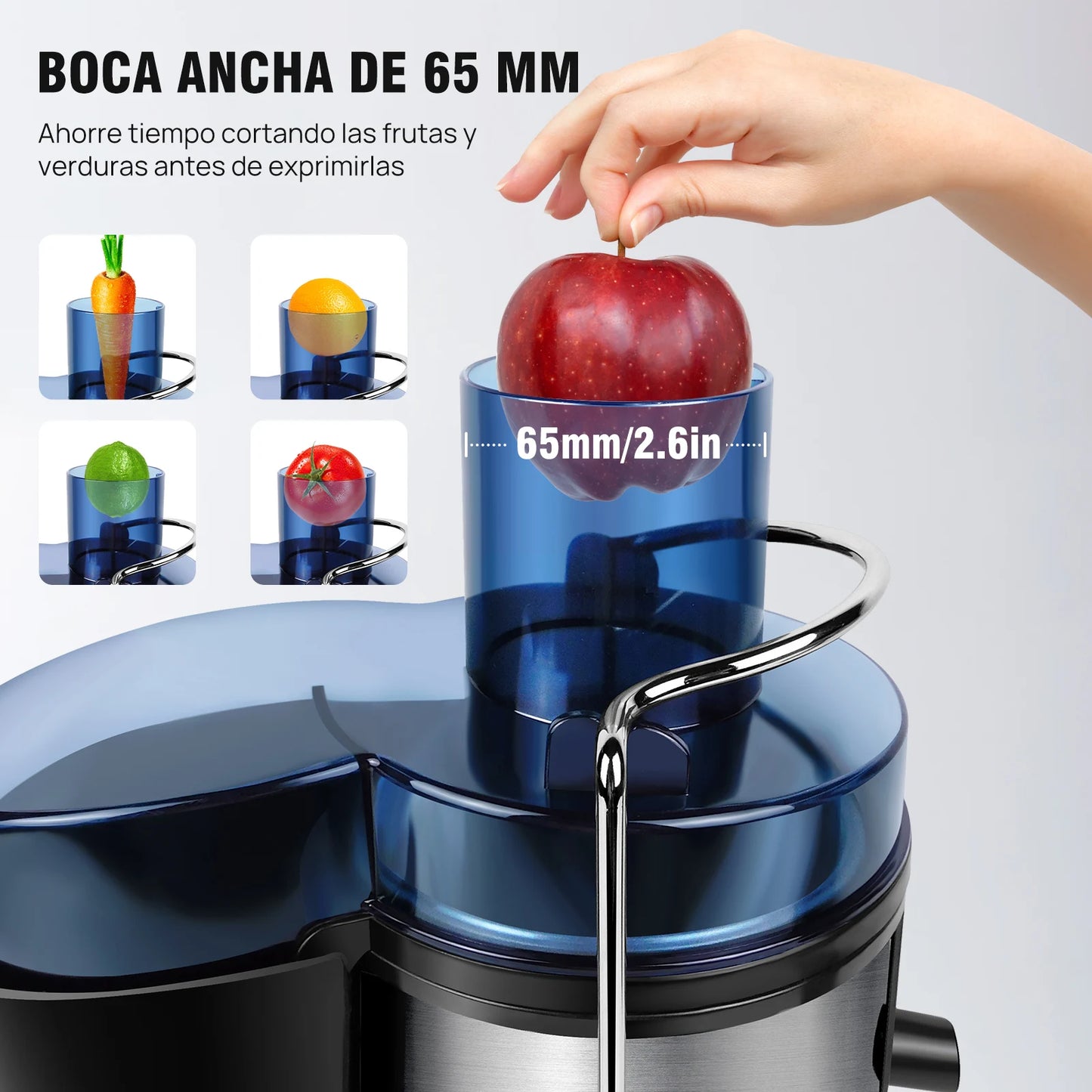 DayPlus Exprimidor, exprimidor centrífuga 900w de frutas y verduras enteras, exprimidor de 2 velocidades de 65 mm de ancho, 500ml