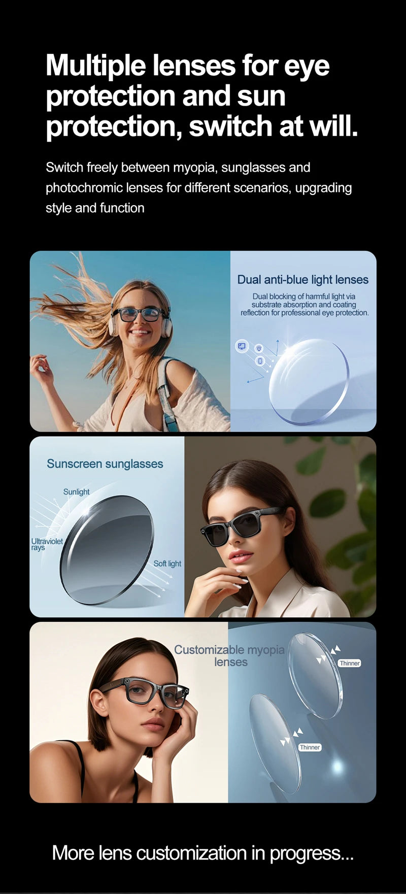 Gafas inteligentes Xiaomi para grabar vídeos, reconocimiento de fotos Ai, traducción de respuesta, batería grande, gafas Bluetooth impermeables Ip65