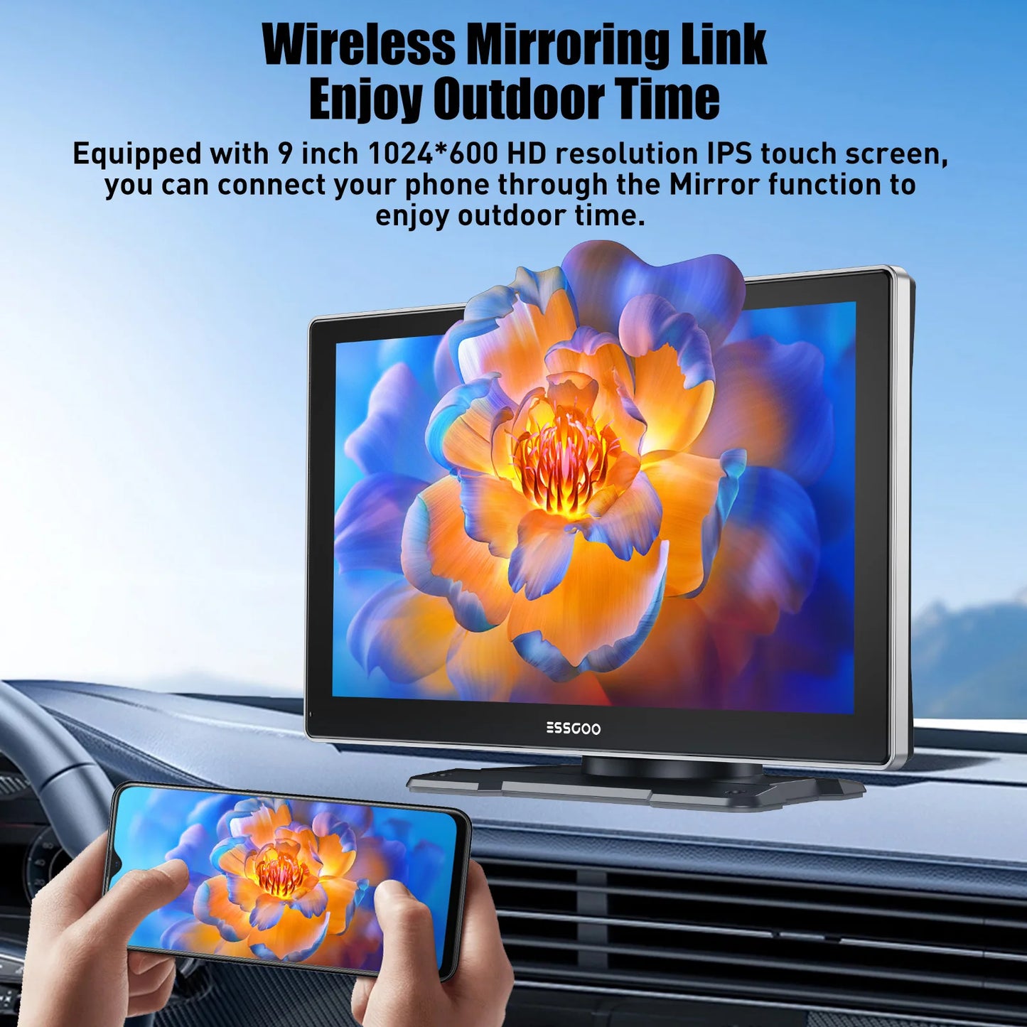 ESSGOO pantalla táctil de 9 pulgadas Radio estéreo portátil para coche inalámbrico Apple Carplay Android Auto USB TF Bluetooth Mirror Link