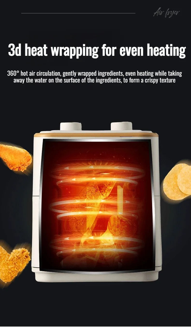 Freidora de aire de 3,2l, freidora eléctrica para cocinar, gran capacidad, máquina para freír francesa inteligente sin aceite, horno, cocina automática 360 ° Hornear