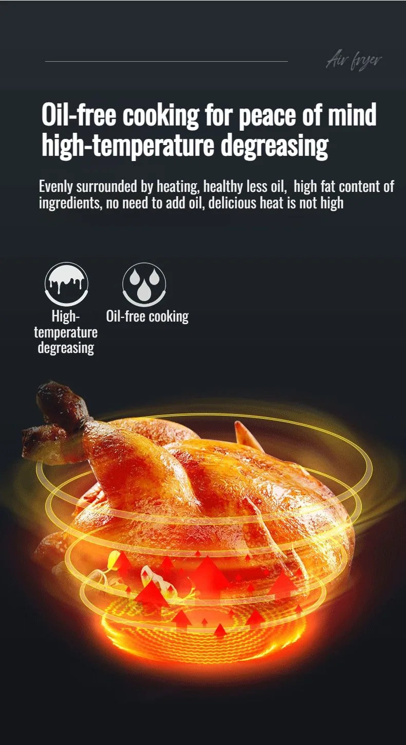 Freidora de aire de 3,2l, freidora eléctrica para cocinar, gran capacidad, máquina para freír francesa inteligente sin aceite, horno, cocina automática 360 ° Hornear