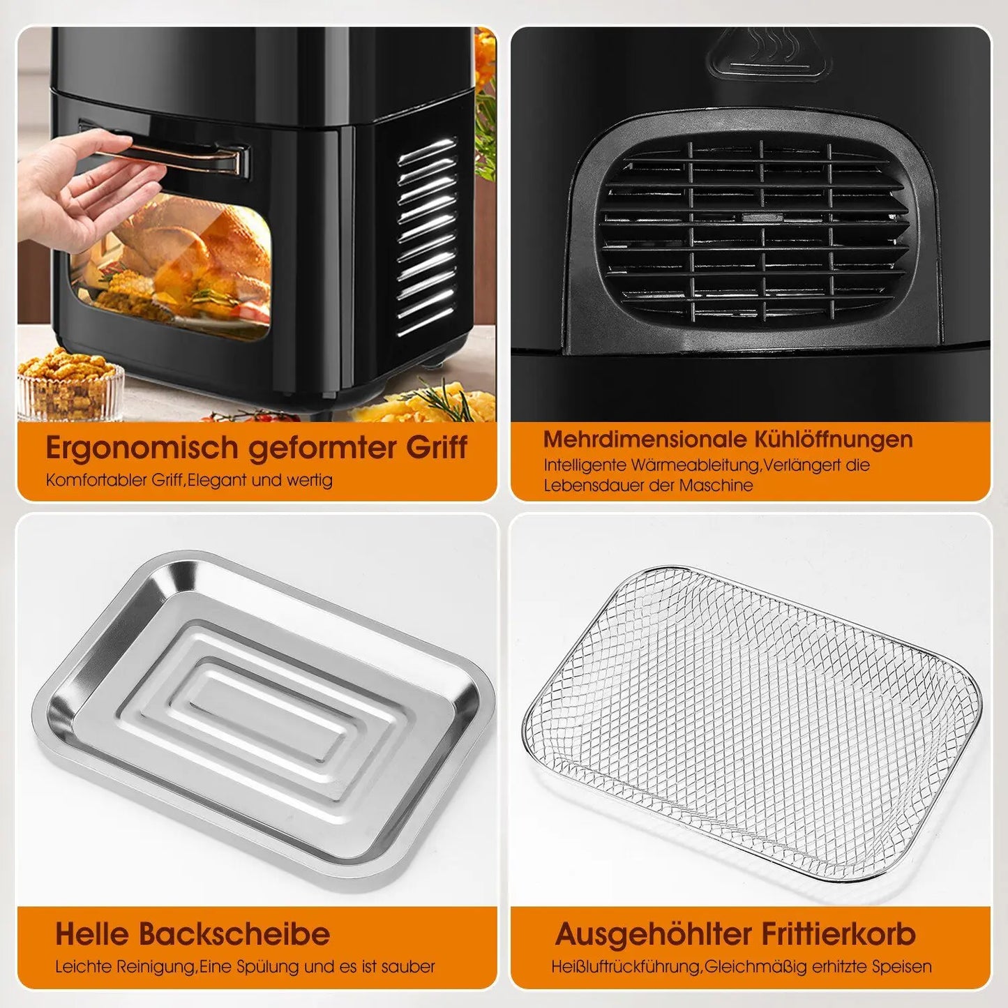 Horno freidora de aire eléctrico grande de 15L, 220V sin aceite, con 6 modos de cocción, horno de convección inteligente de 1800W para el hogar, pantalla táctil LED
