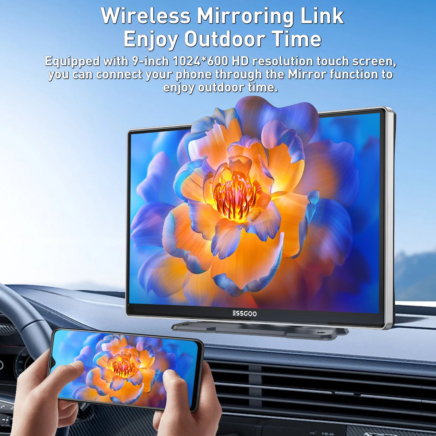 ESSGOO pantalla táctil de 9 pulgadas Radio estéreo portátil para coche inalámbrico Apple Carplay Android Auto USB TF Bluetooth Mirror Link