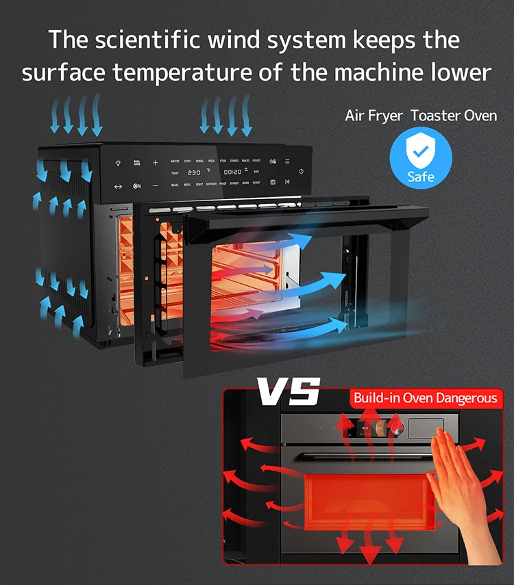 Horno freidora de aire 30L 1800W Cuerpo de acero inoxidable Funciones 18 en 1, freír, hornear, asar, deshidratar y recalentar | 18 preestablecidos | Asador y convección