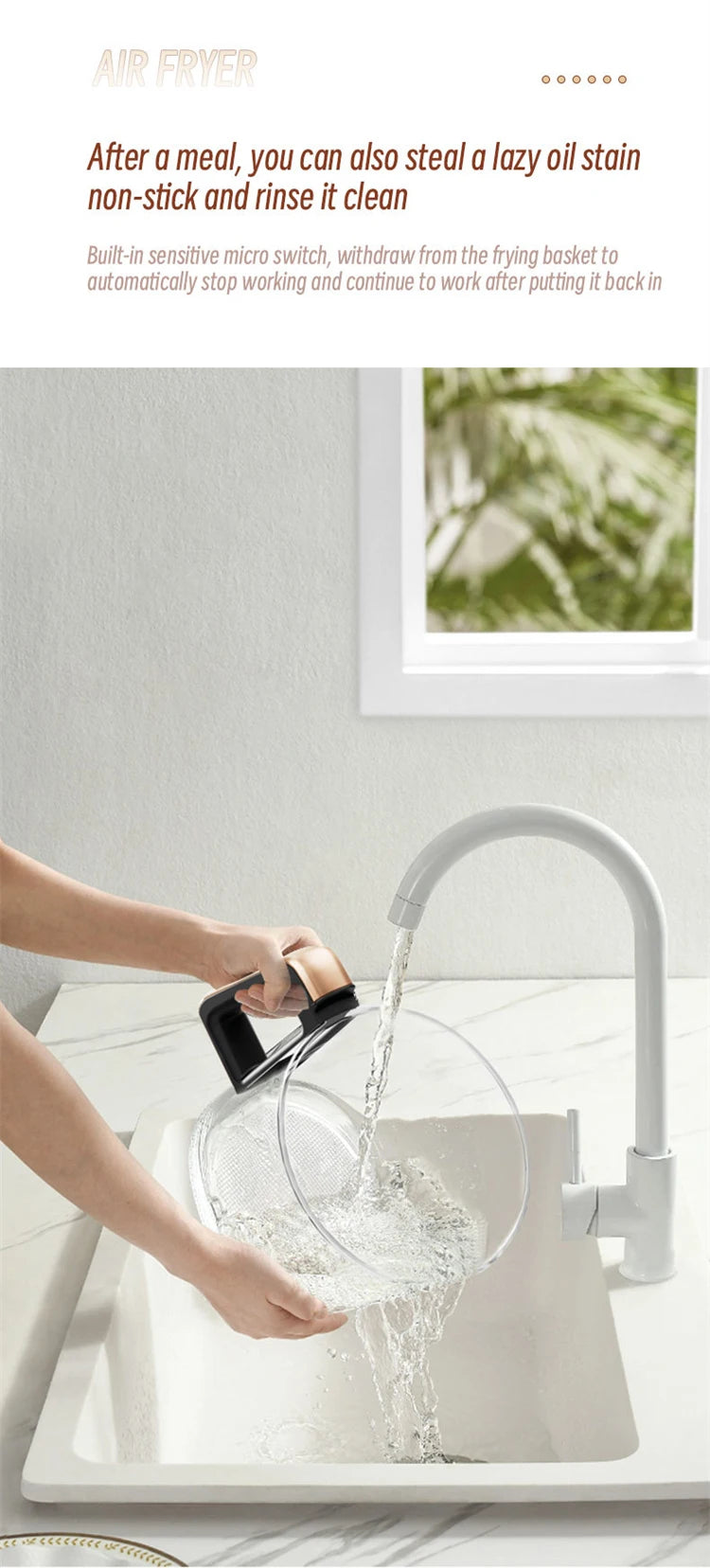Freidora de aire eléctrica Visual sin aceite, multifuncional, automática, para el hogar, hornear a 360 °, pantalla táctil LED, Air vie