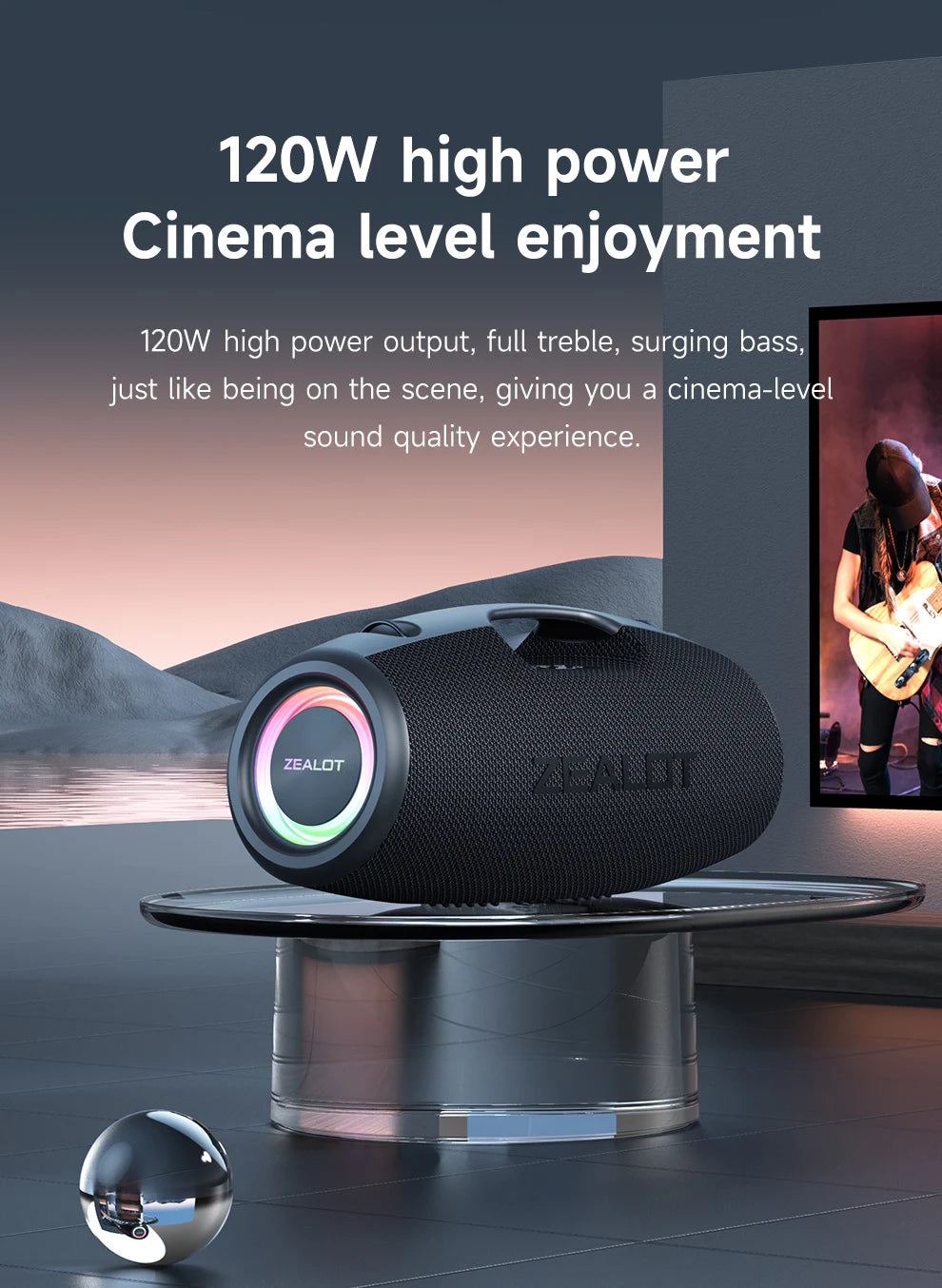 ZEALOT-S78 Altavoz Bluetooth portátil de 120W, altavoz para Fiesta al aire libre, altavoz grande, excelente rendimiento de graves, altavoz Hifi